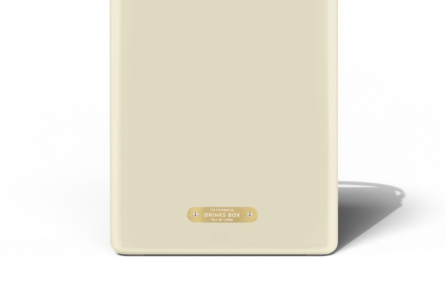 Safari white drink box close-up of brass detail