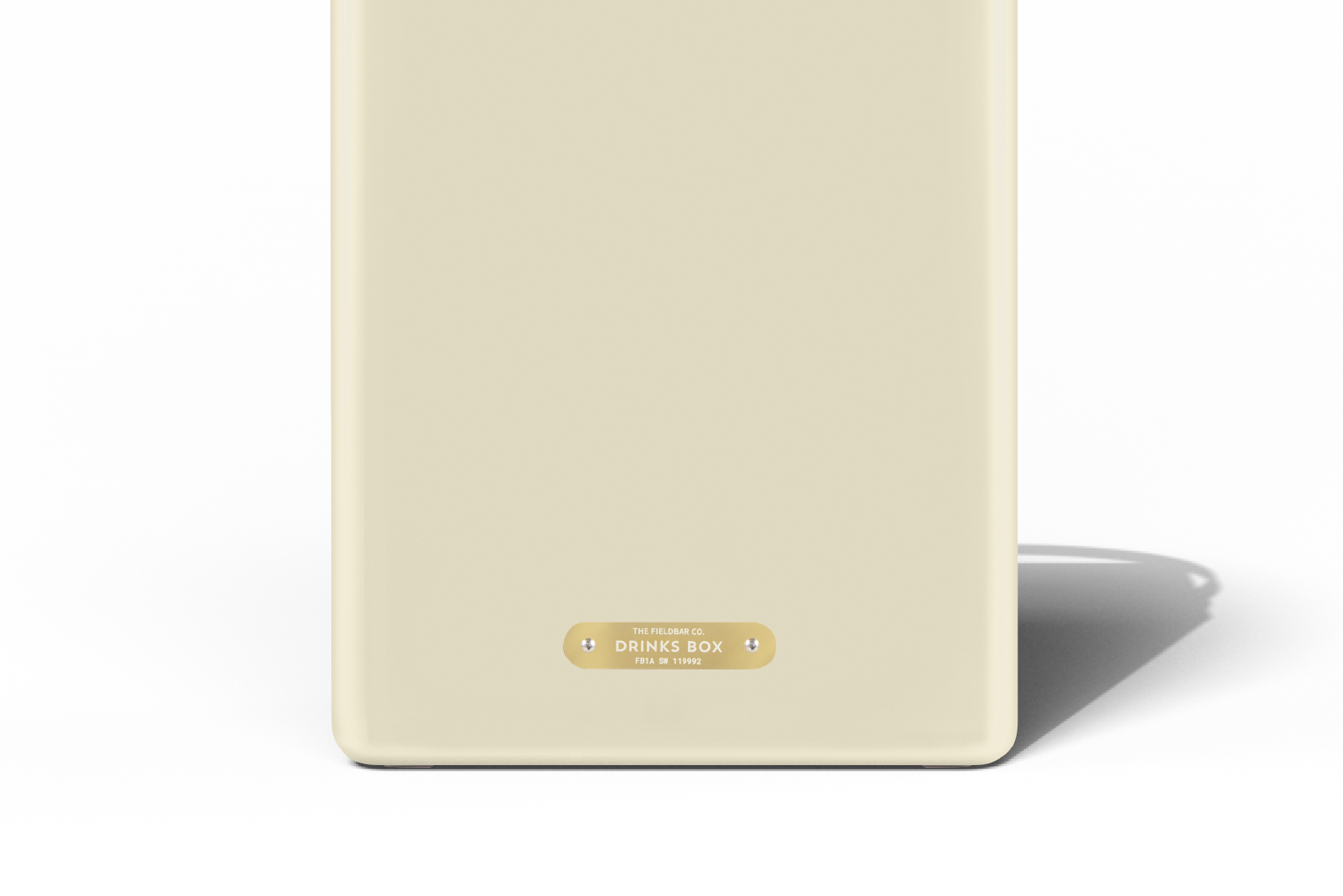 Safari white drink box close-up of brass detail