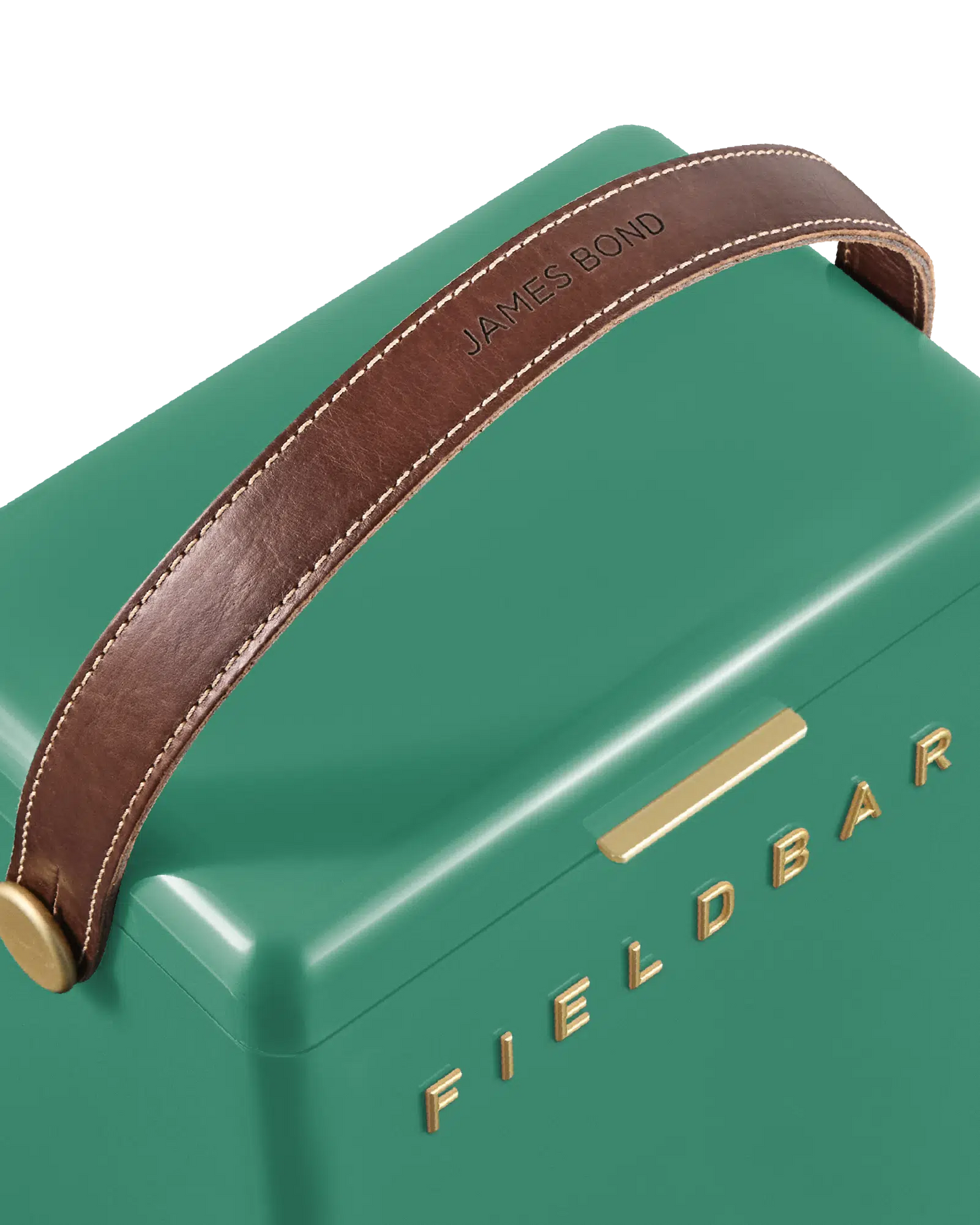 Drinks Box / Parisian Green – leather handle detail