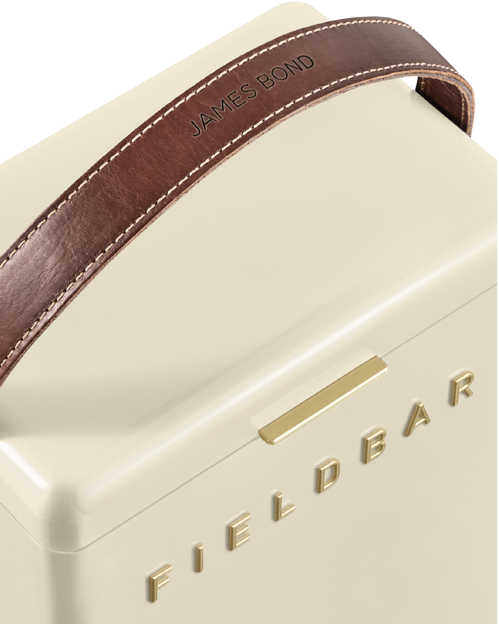 Drinks Box / Safari White – leather handle detail