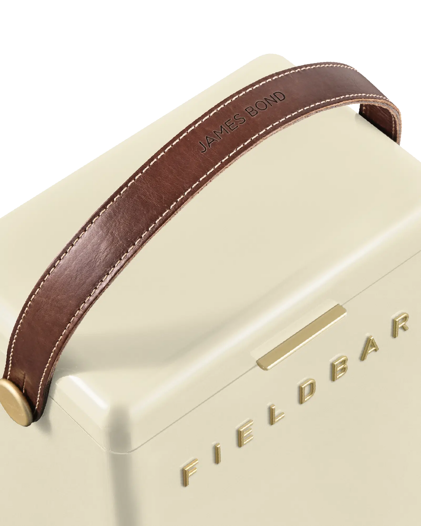 Drinks Box / Safari White – leather handle detail