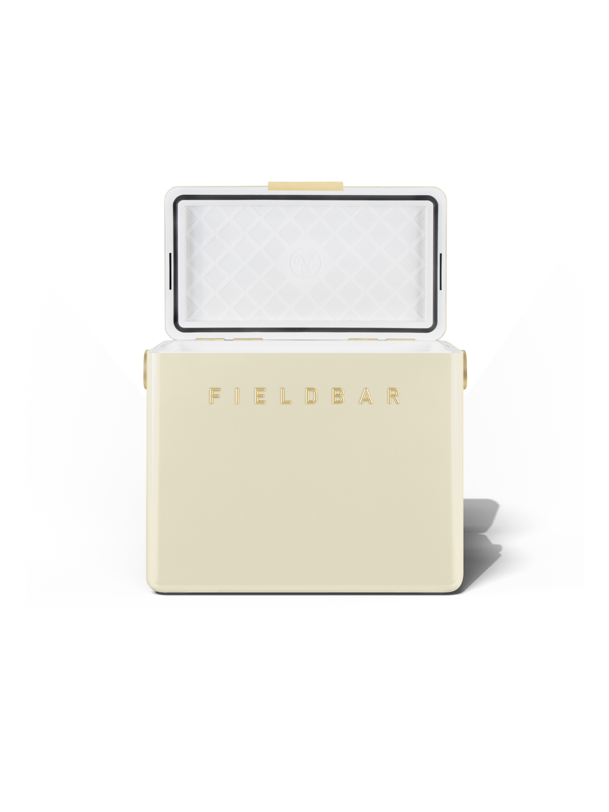 Fieldbar Safari White cooler – genuine leather handle and brass badge